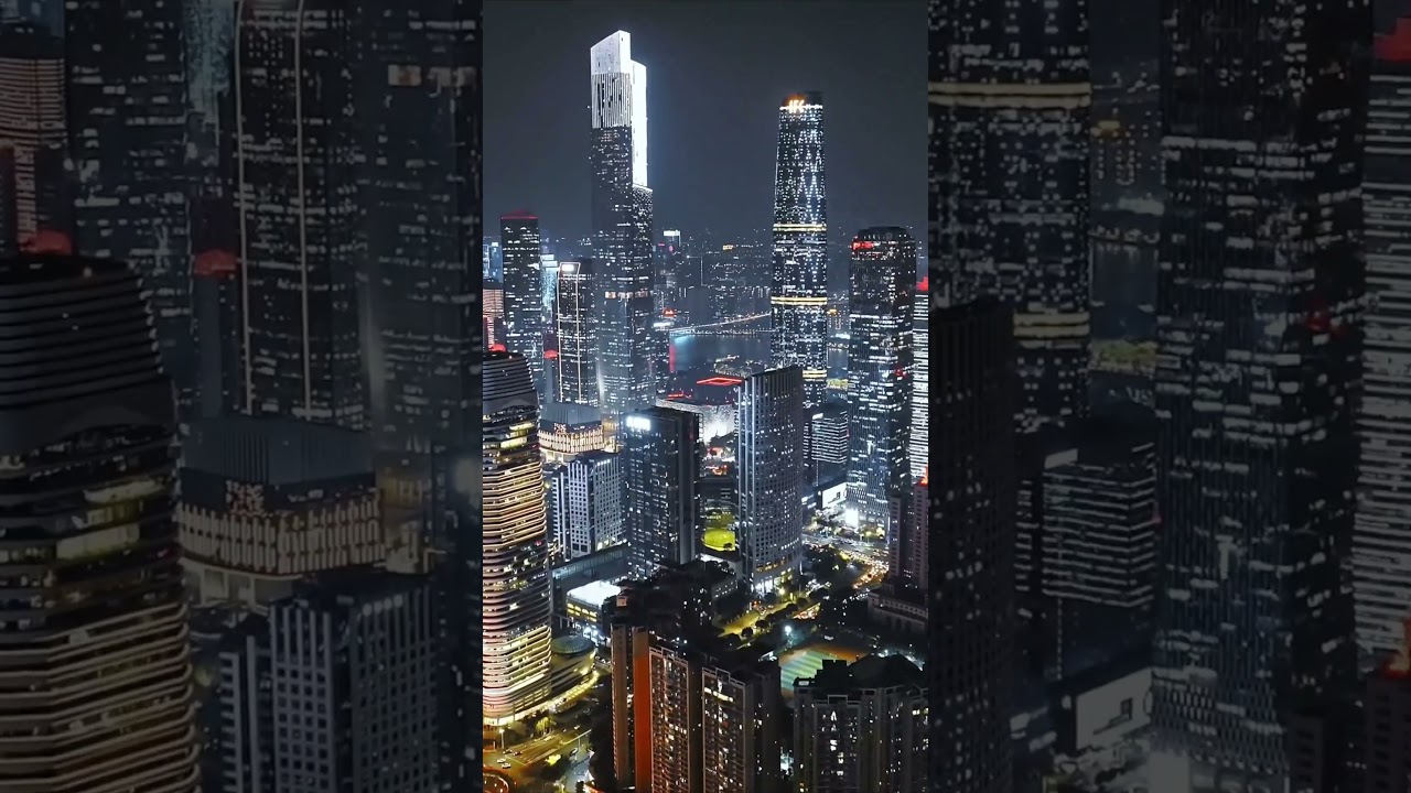 Guangzhou City Aerial View Night, China