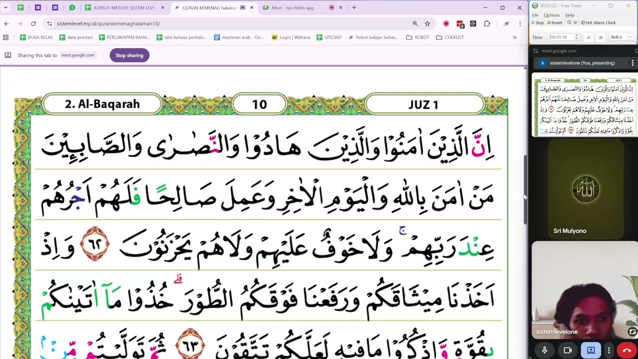 Kursus Metode Sistem Level kelas siang 9 Januari 2026 jam 
