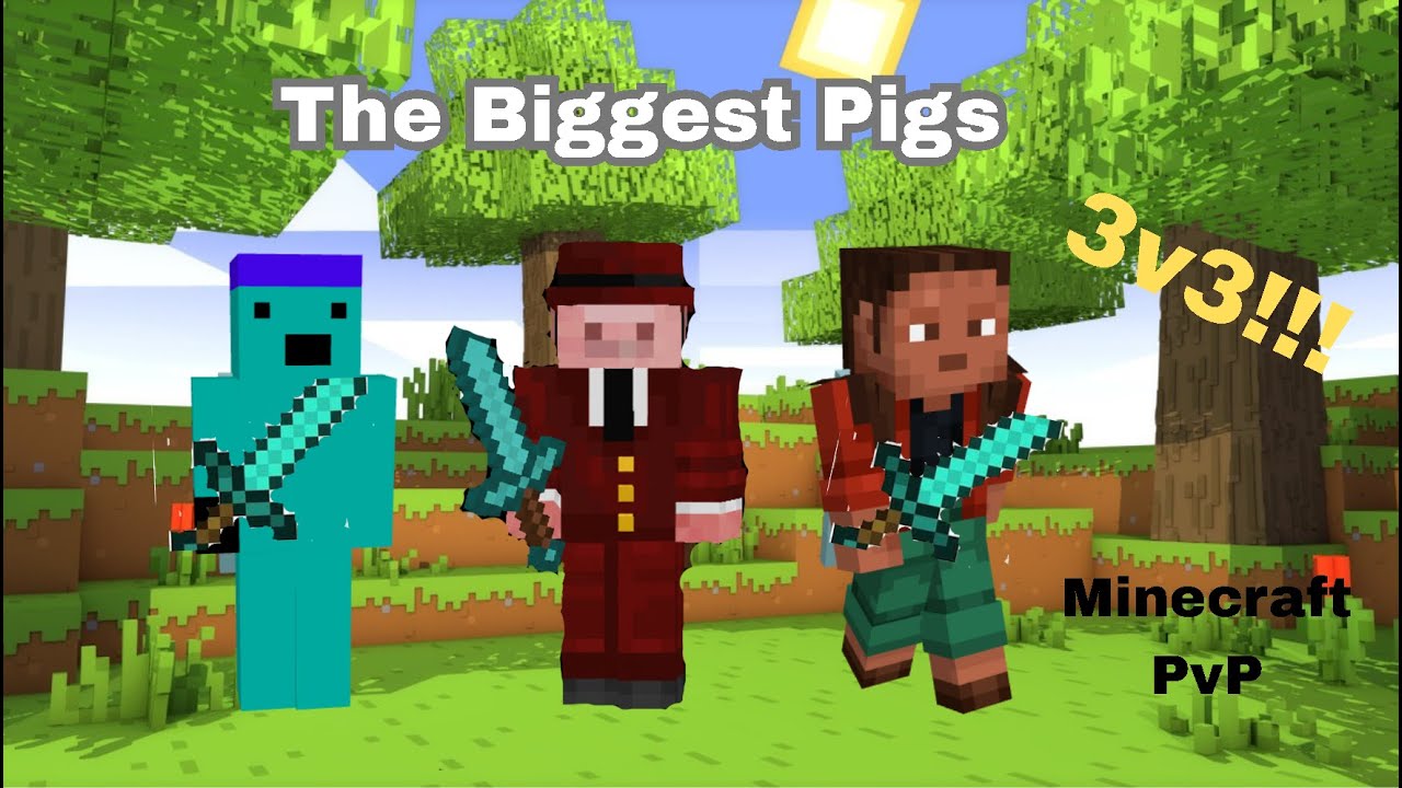 three biggest pigs play Minecraft PVP