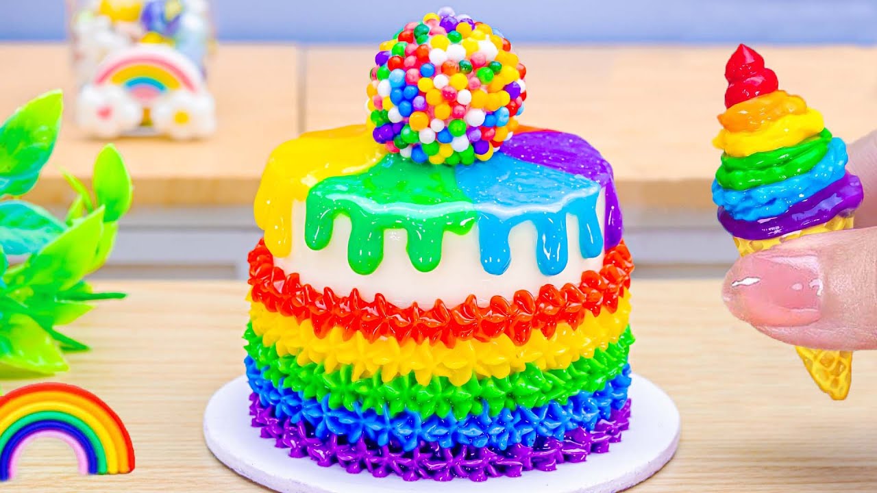 Mini Rainbow Cake Recipe With Chocolate🌈Miniature Colorful Melted Chocolate Cake🌈HT Mini Cakes