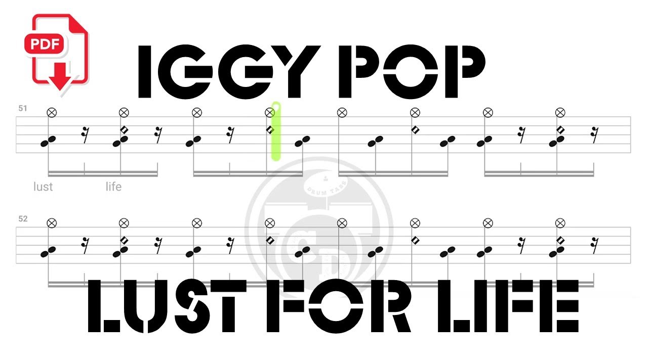 Iggy Pop - Lust for Life (🔴Drum Notation | PDF) @chamisdrums #drumtabs
