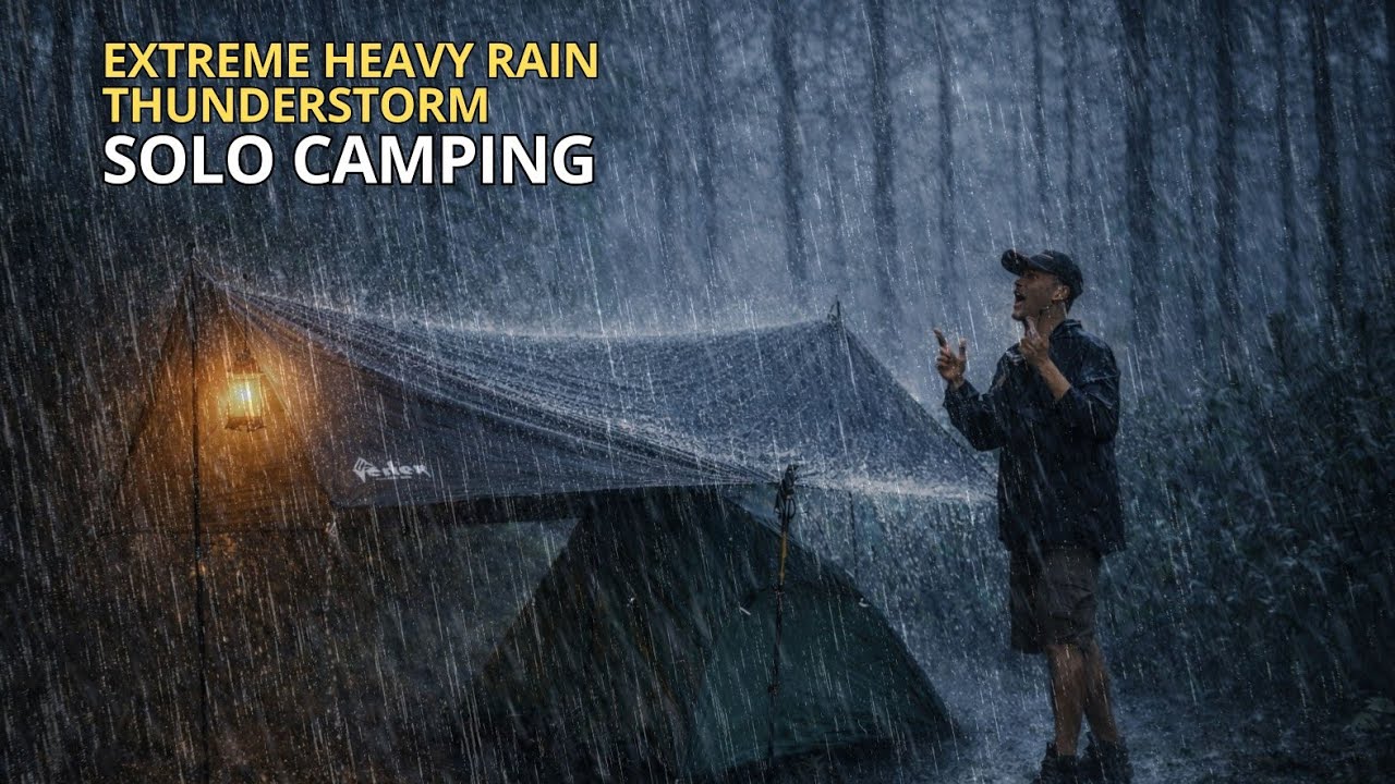 SOLO CAMPING in a VIOLENT STORM ⛈️ | Heavy Rain & Lightning – ASMR