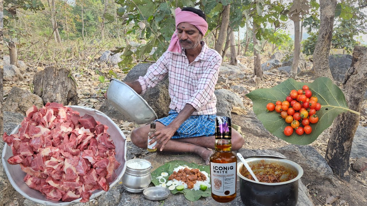 Mutton With Cherry 🍒 Tomatoes Gravy Cooking and Eating & Drinking in Village 