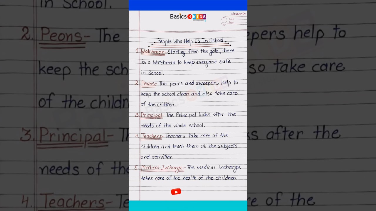 People who help us in the school | Helpers in School | List of School Helpers Name | School Helpers