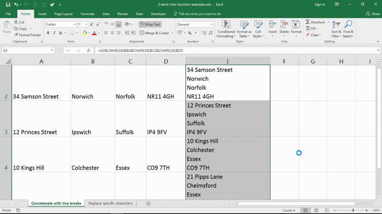 Excel CHAR Function with Two Examples