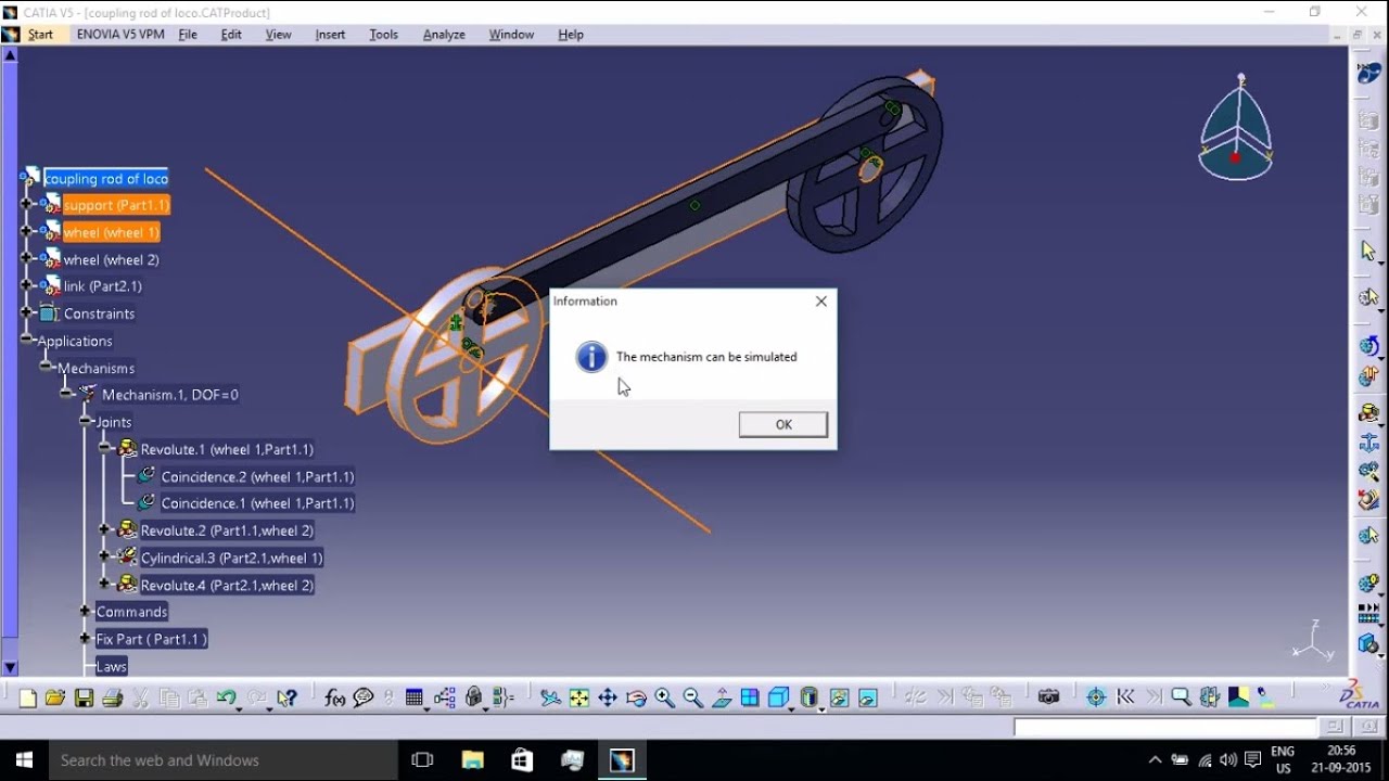 #16: How to Create Coupling Rod of LOCO Mechanism In  CATIA V5 DMU KINEMATICS