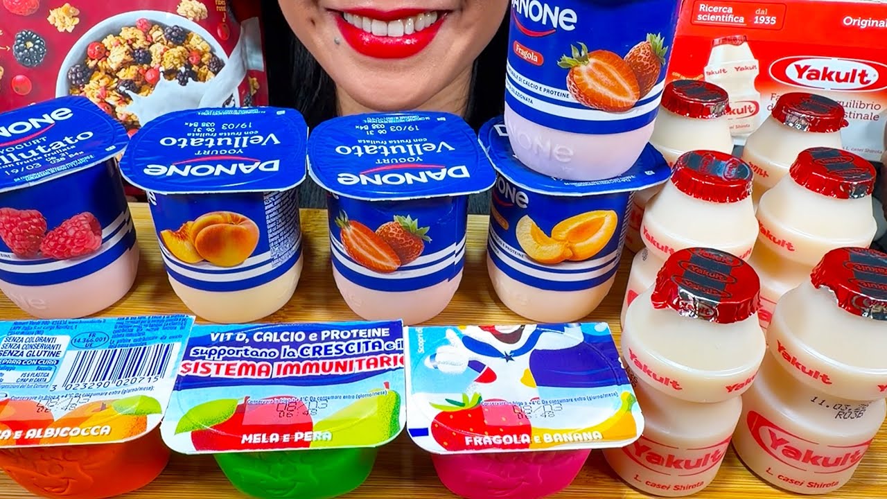 ASMR FRUIT YOGURT, YAKULT PROBIOTIC, CEREALS MUKBANG MASSIVE Eating Sounds