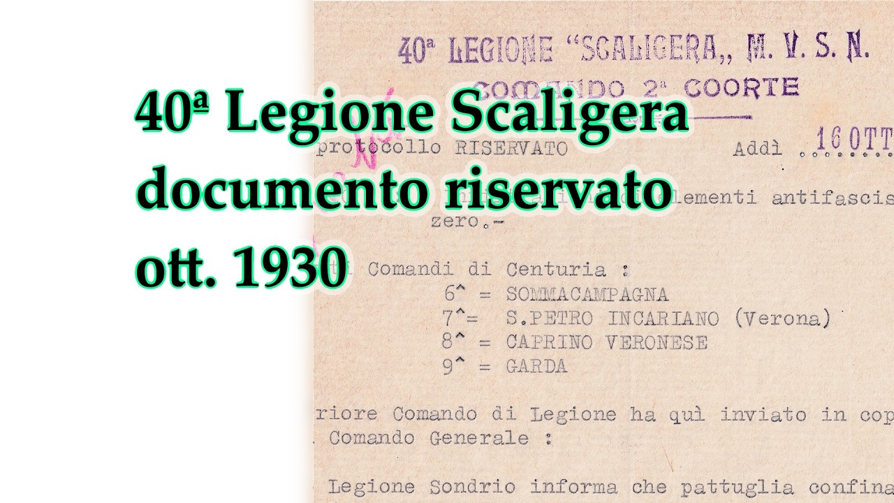 40ª Legione Scaligera - documento riservato ott. 1930