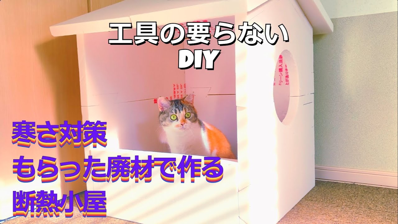 【超簡単DIY】これで寒さ対策万全！ただで出来ちゃうネコの断熱小屋をつくっちゃお