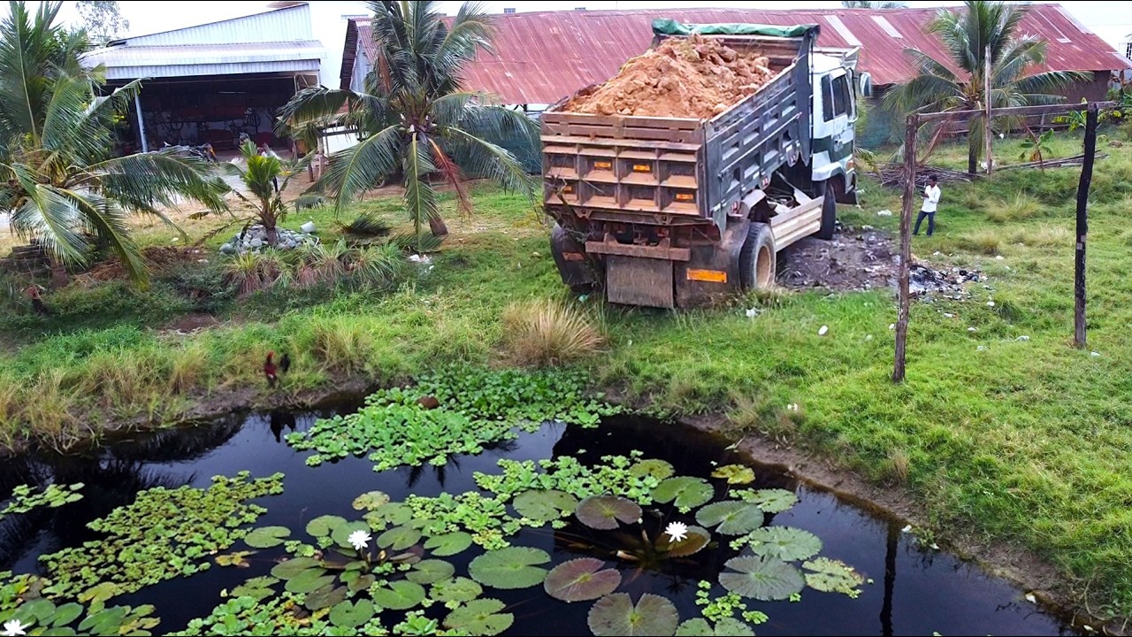 First Start Amazing PROJECT!! LANDFILL Delete Deep Garbage Use Strong Bulldozer & 5Ton Truck.