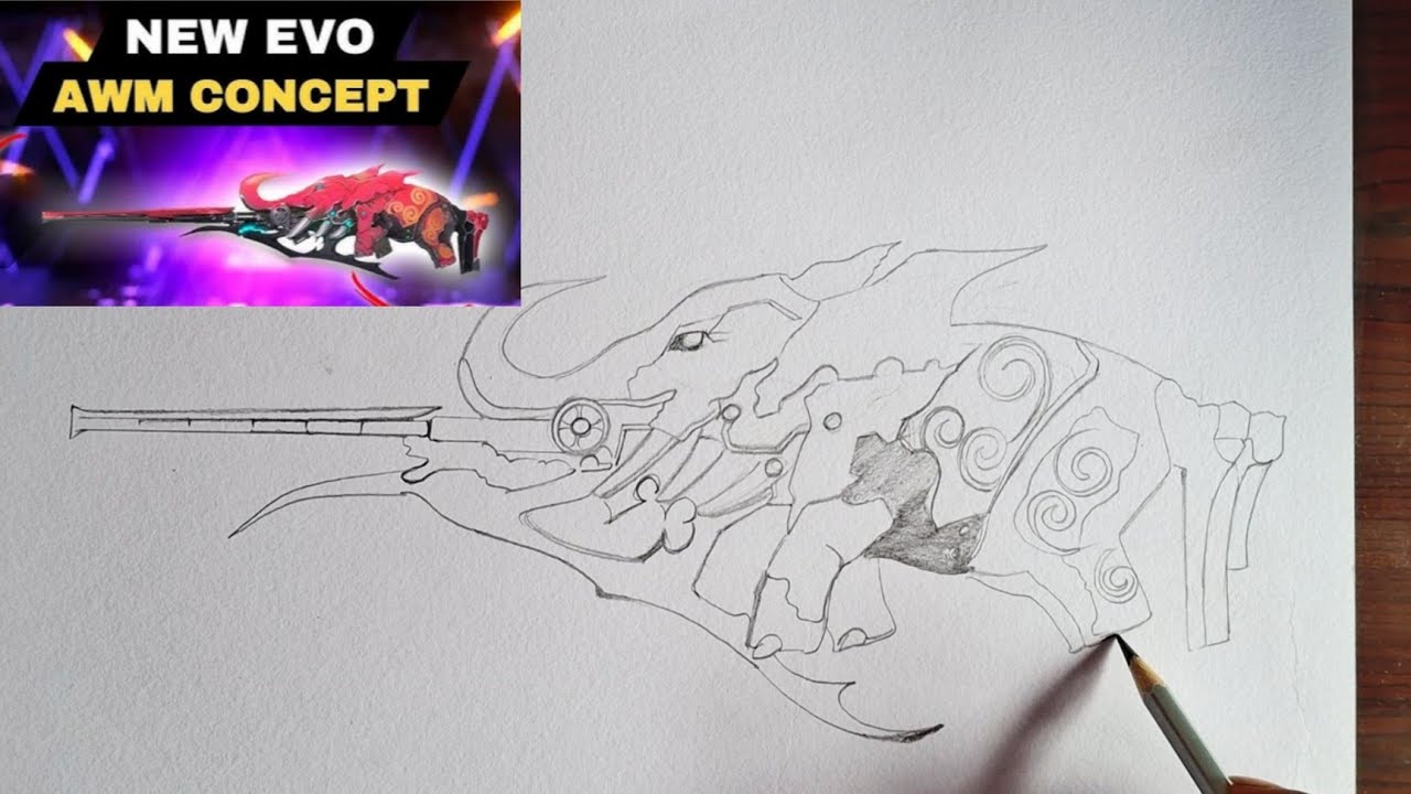 Free fire New evo gun drawing/upcoming evo gun drawing free fire/New evo awm gun drawing video