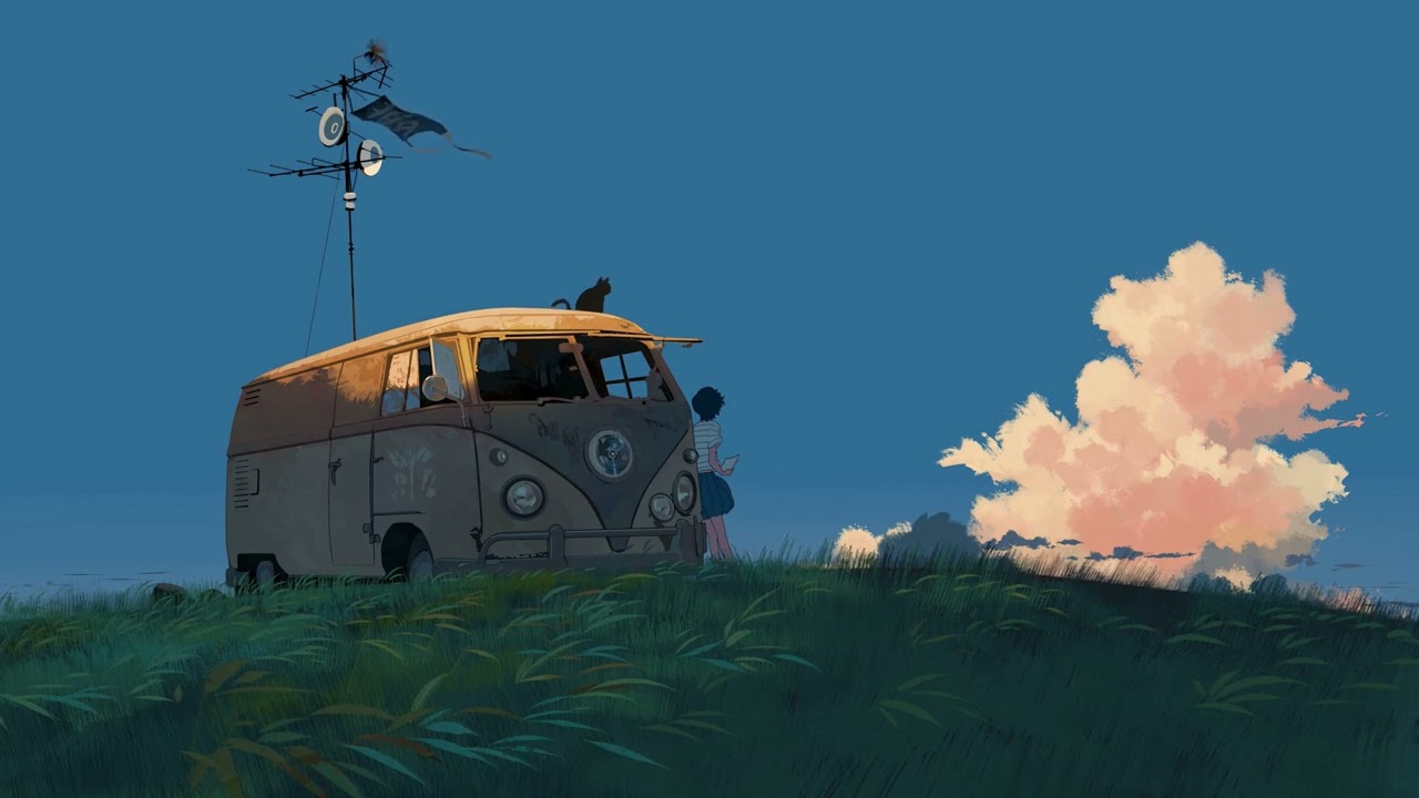 Anime Girl Volkswagen Bus 🌤️ | Sky Aesthetic 4k Live Wallpaper | Relaxing Loop