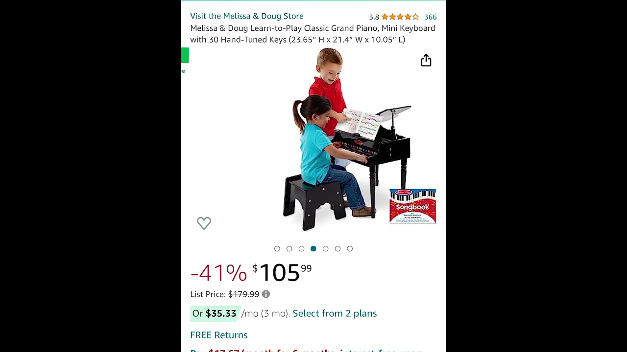 41 % off Melissa & Doug Learn-to-Play Classic Grand Piano, Mini Keyboard