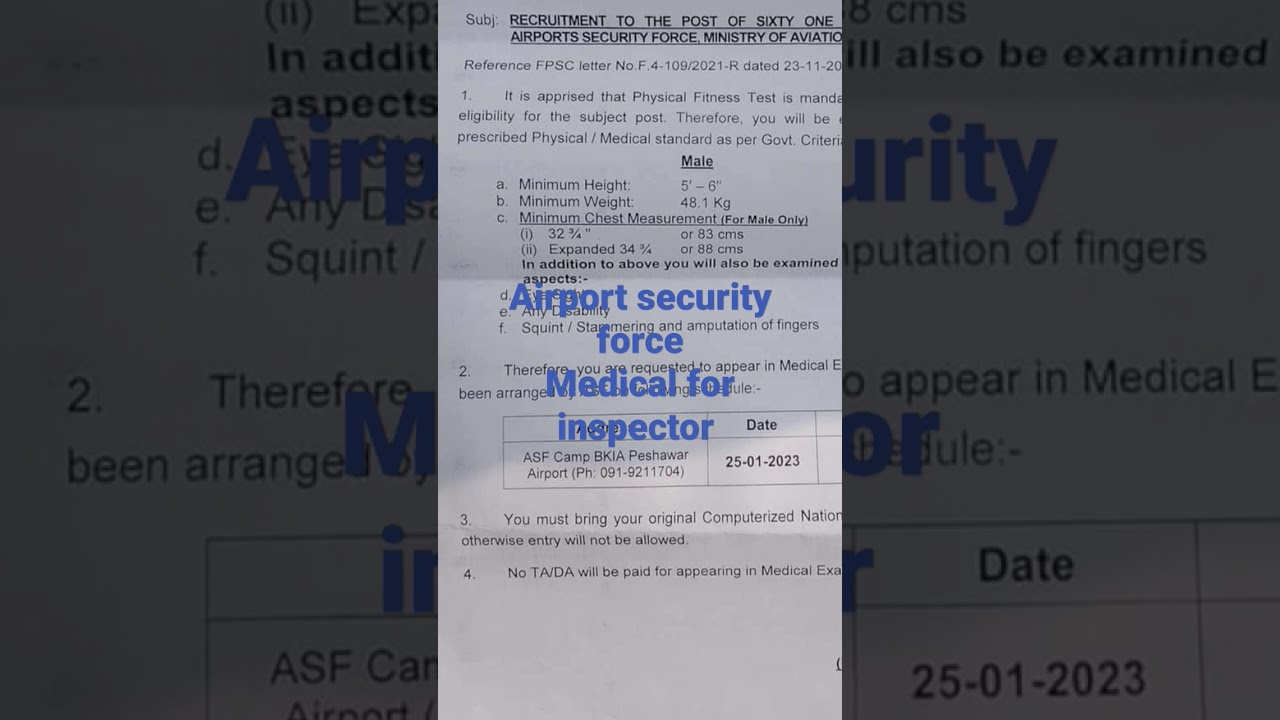 Medical examination for inspector BPS-16 air port security force ..... very detail information