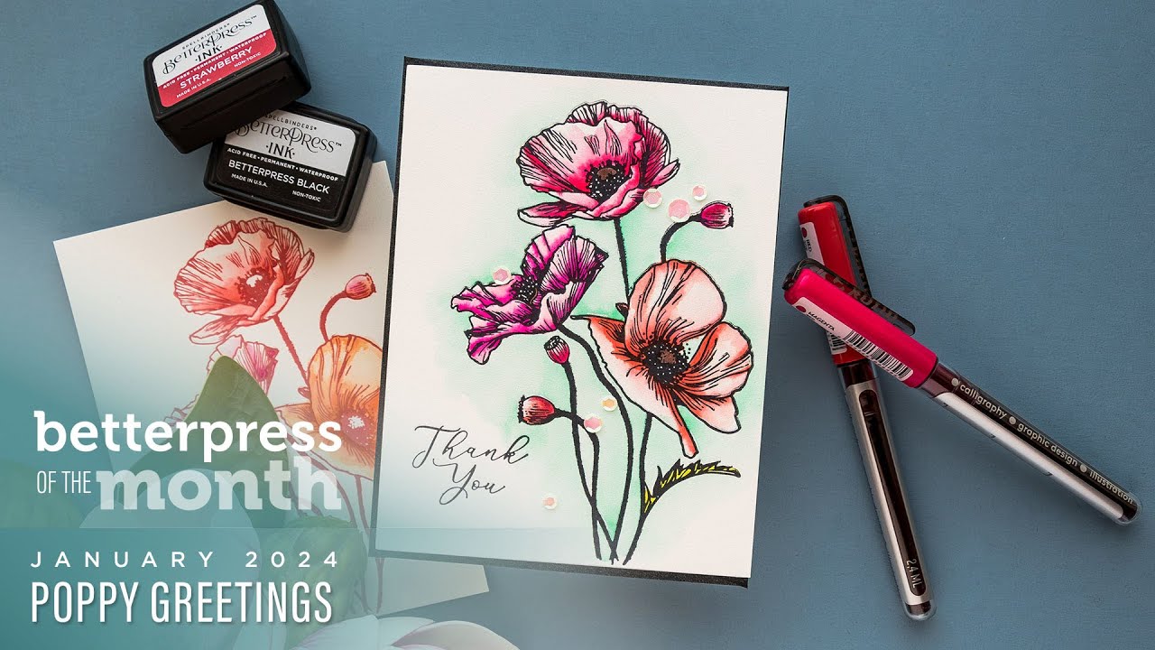 Spellbinders January 2024 BetterPress Plate of the Month – Poppy Greetings