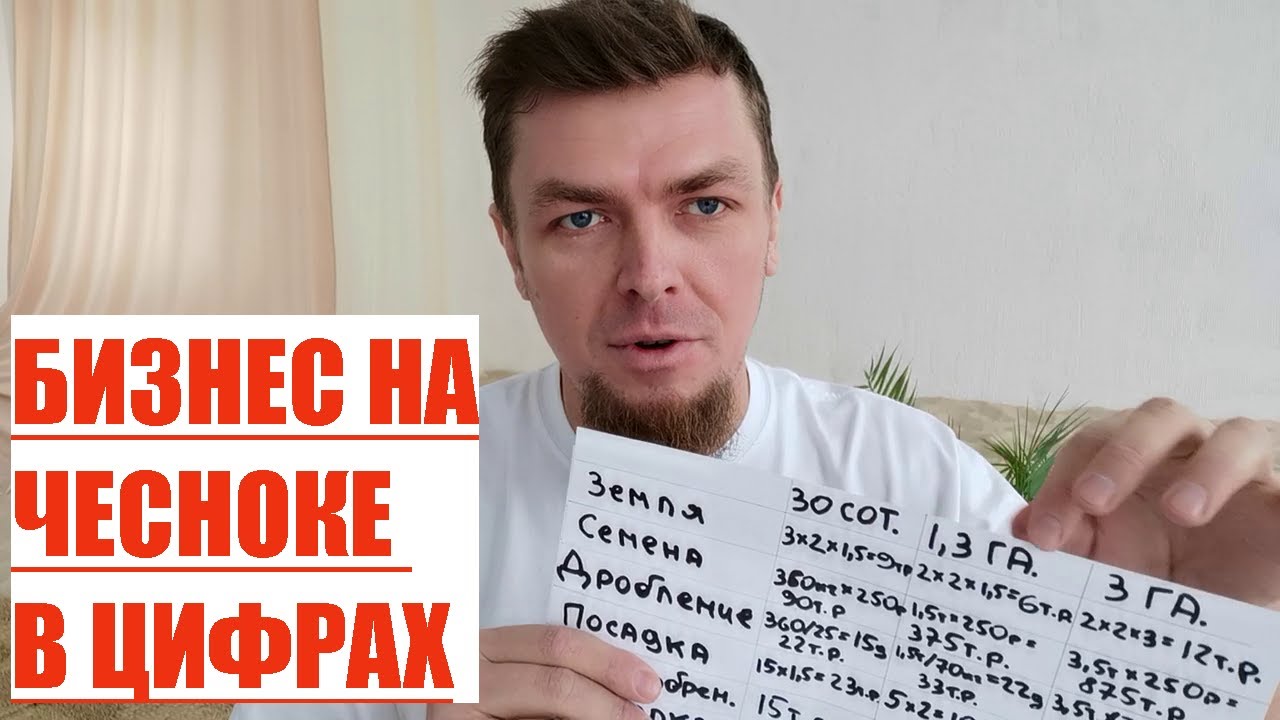 РЕНТАБЕЛЬНОСТЬ ВЫРАЩИВАНИЯ ЧЕСНОКА НА ПЛОШАДИ: 30 СОТОК, 1 ГА, 3 ГА
