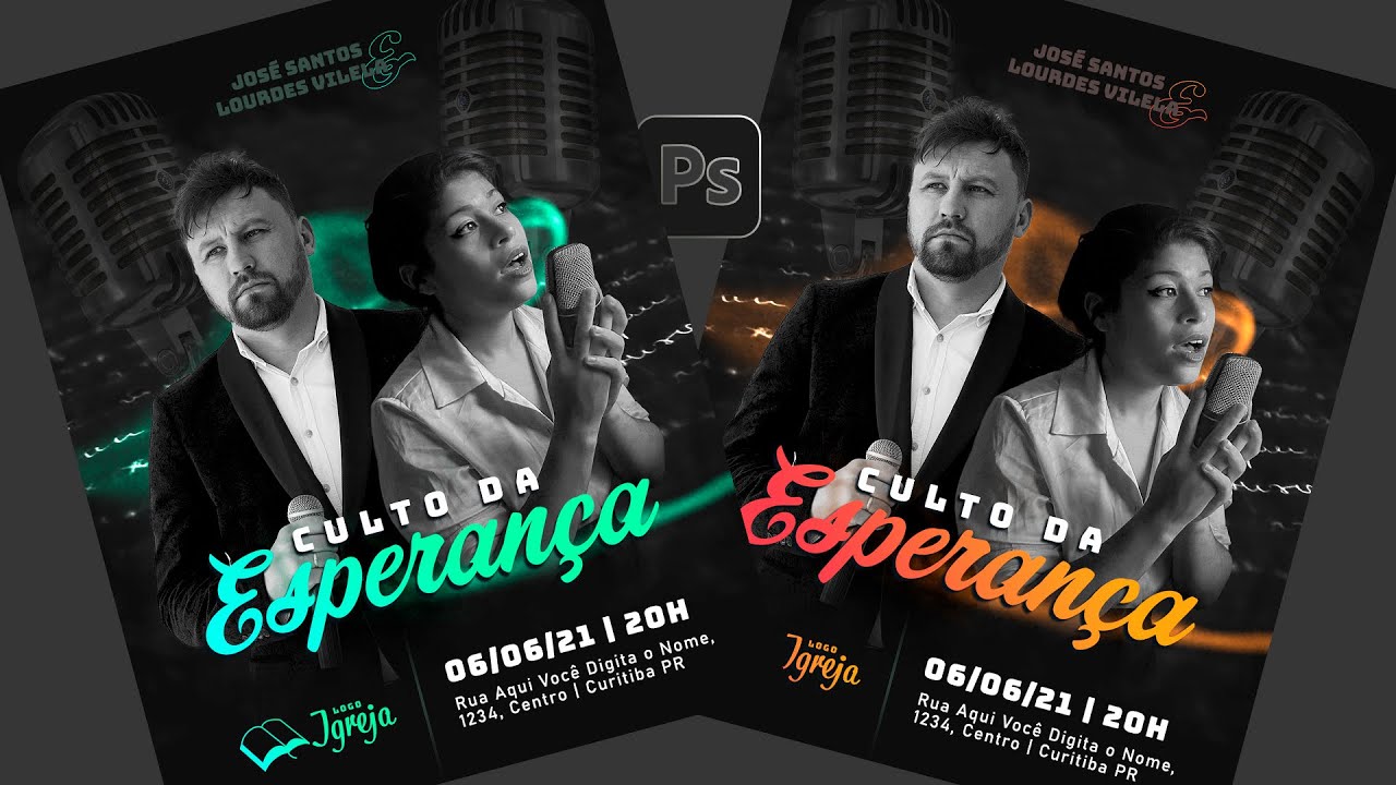 Design para Social Media no Photoshop | Post Evangélico: culto, encontro de jovens, show gospel
