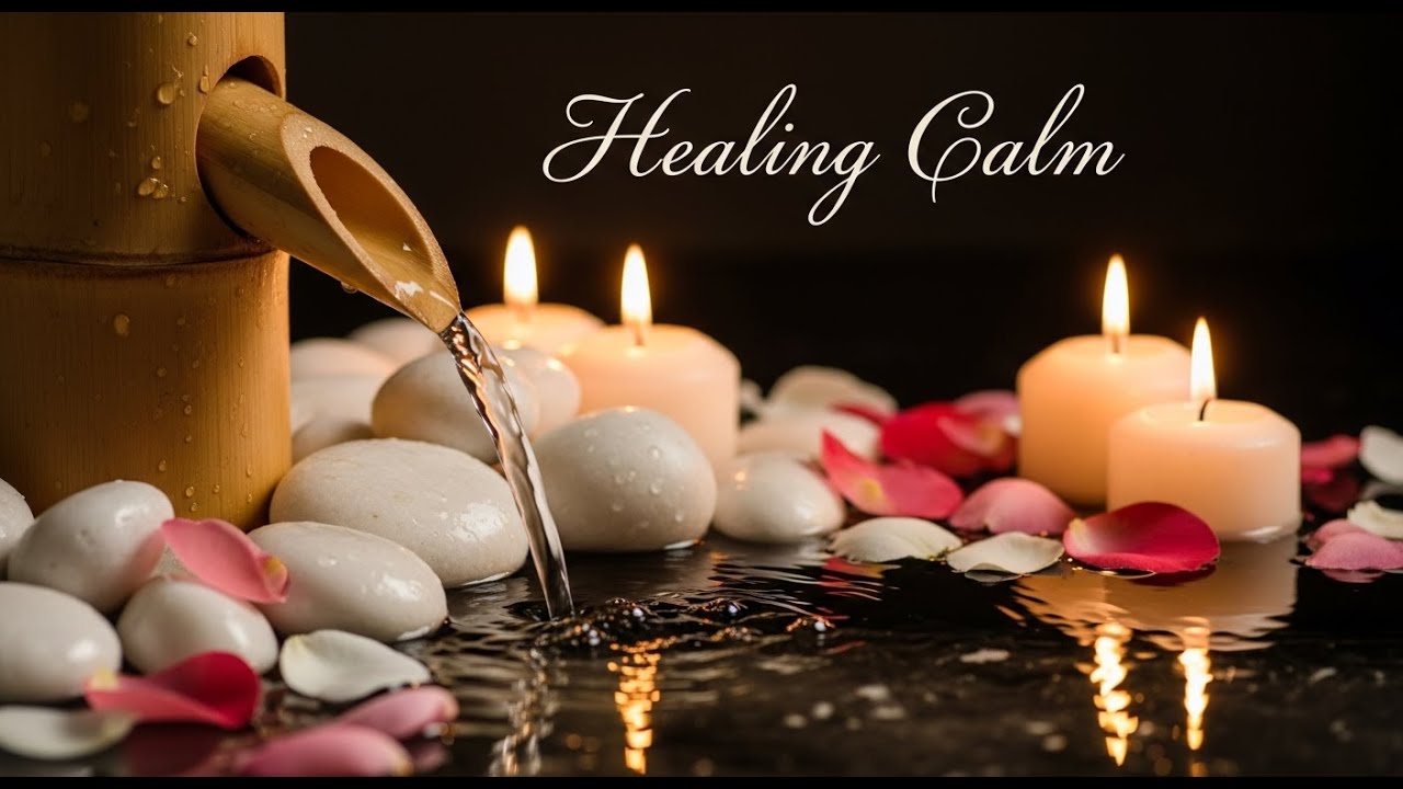 Nature Zen Stream Harmony Bamboo Fountain and Candle Glow for Relaxation Deep Sleep Meditation