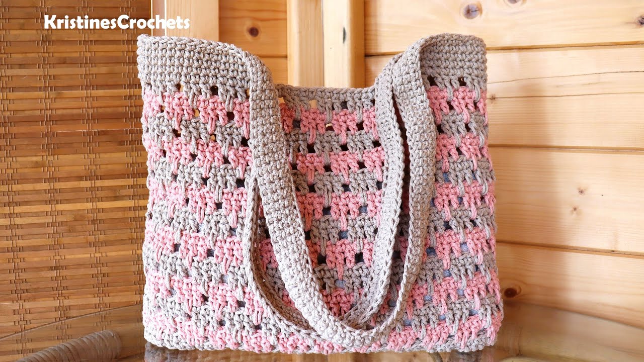 Crochet Two Color Tote Market Bag Tutorial - Easy Pattern