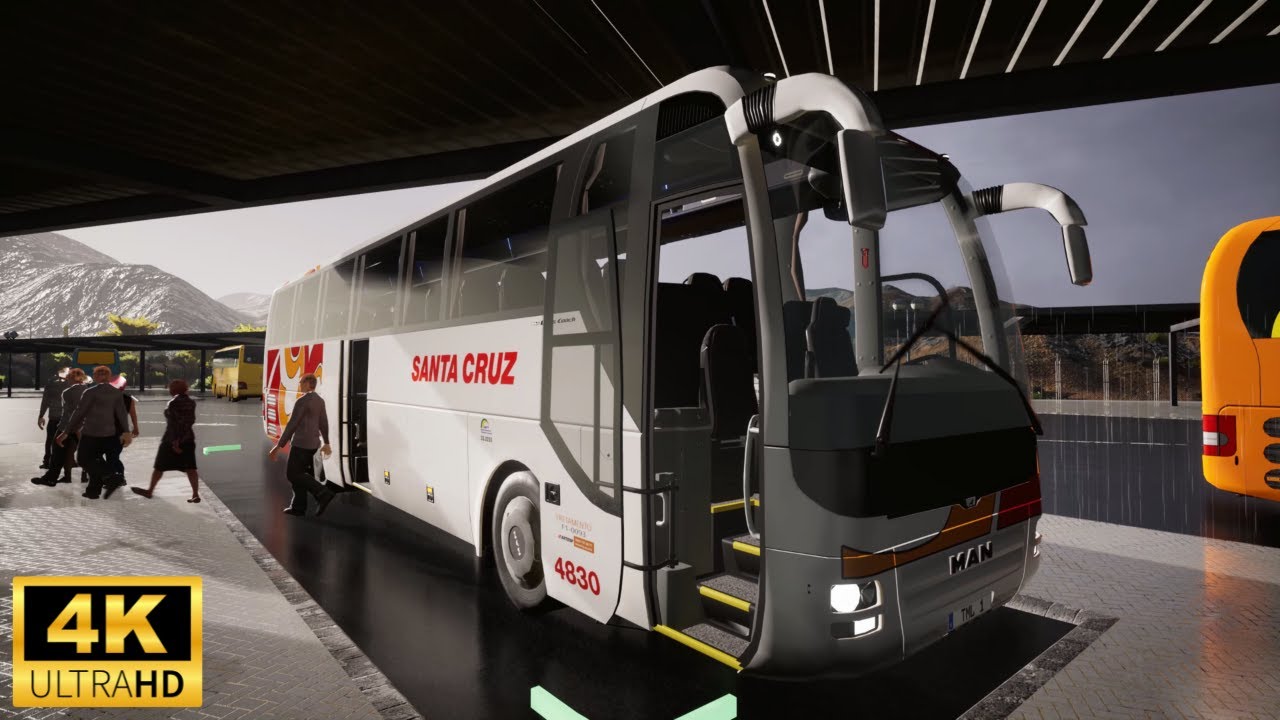 Rainy Bus Ride to Airport | MAN LION'S Coach | Tourist Bus Simulator