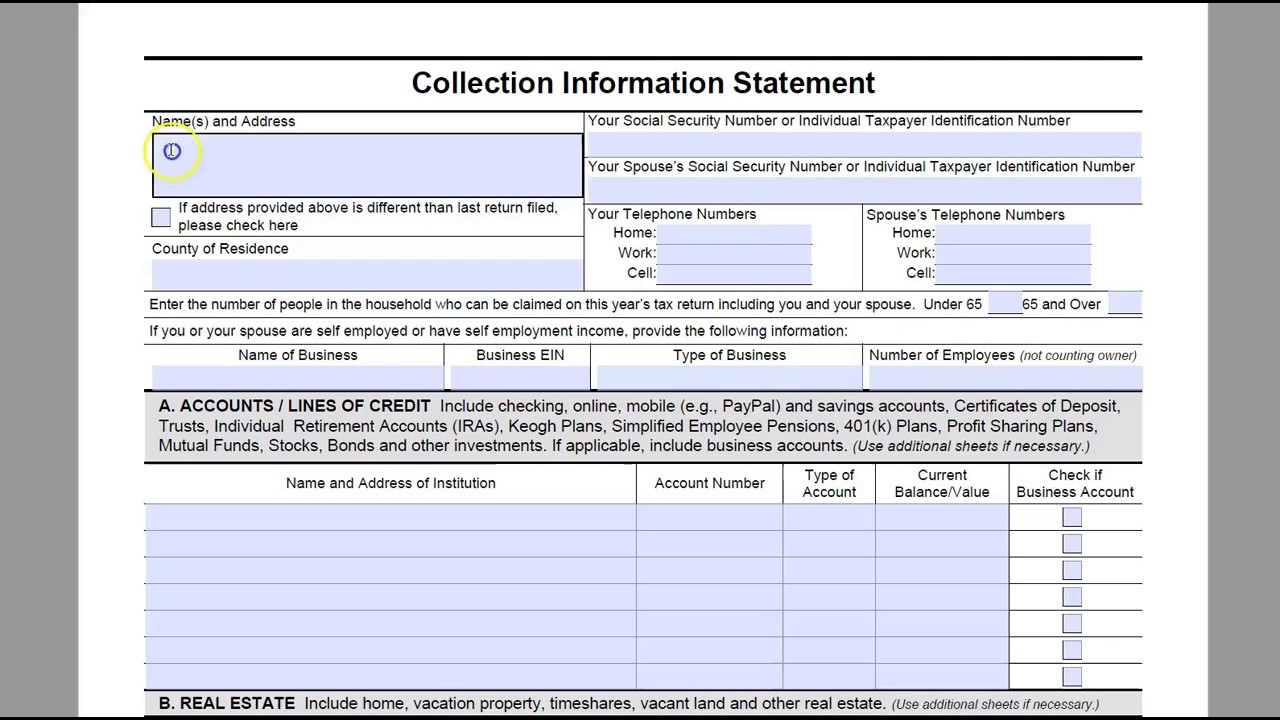 How to complete IRS form 433-F