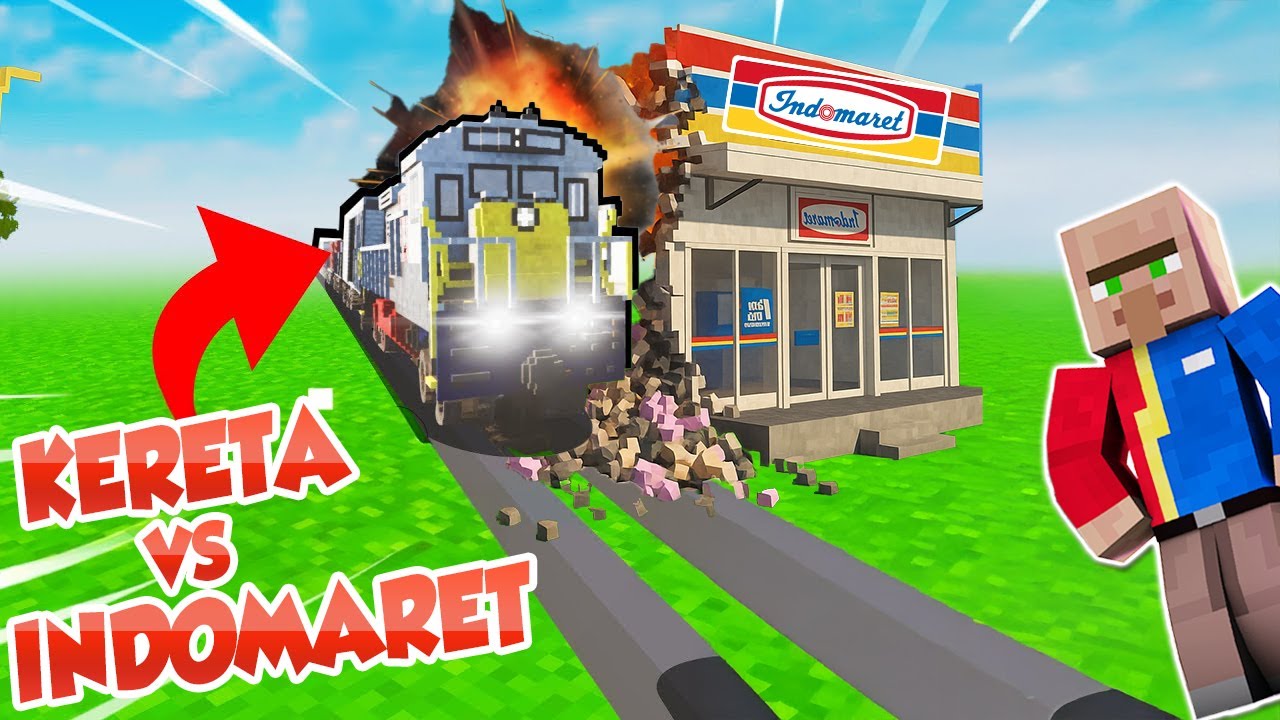KERETA VS INDOMARET DI MINECRAFT  REALISTIC WKWK !!! SIAPA YG MENANG ?