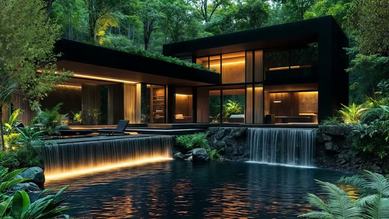 Luxury Rainforest Villa Retreat 🌧 Waterfall Pool Ambience | Deep Sleep, Stress Relief & Focus