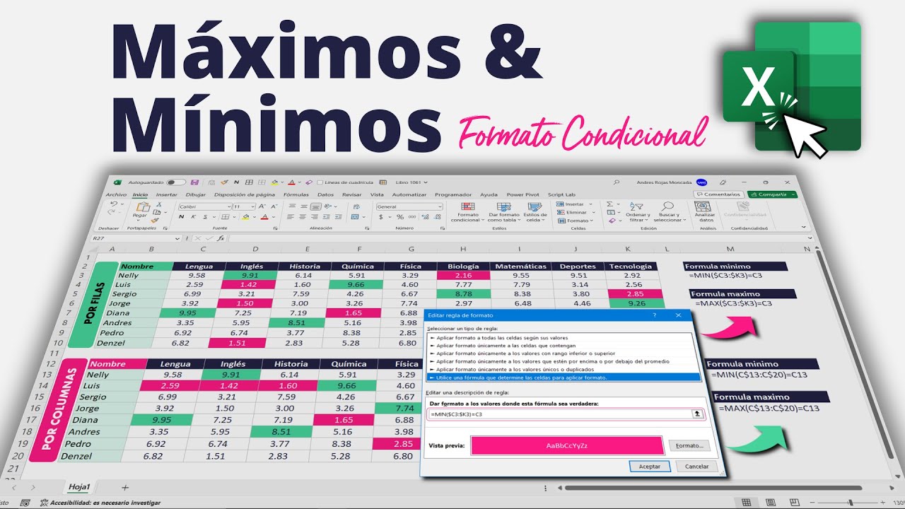 Resaltar MÁXIMOS y MÍNIMOS en FILAS o COLUMNAS con Formato condicional
