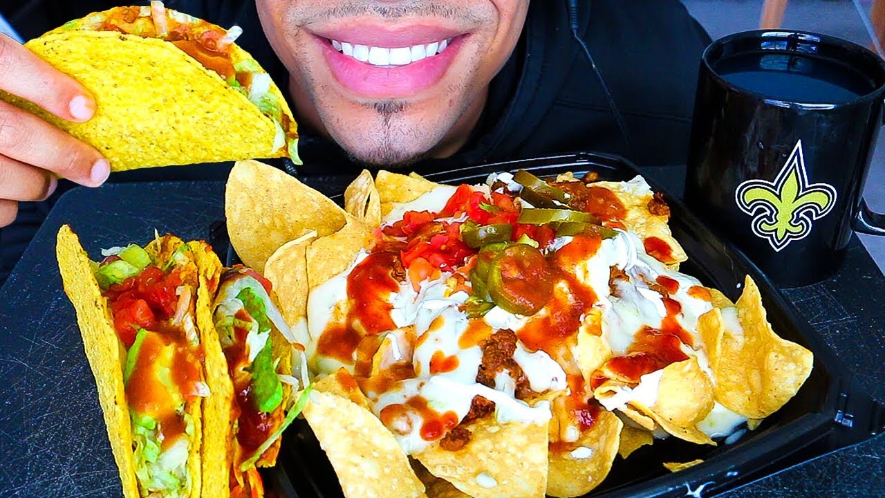 ASMR LOADED CHEESE NACHOS & TACOS EATING SHOW *BIG BITES* MEXICAN MUKBANG JERRY NO TALKING