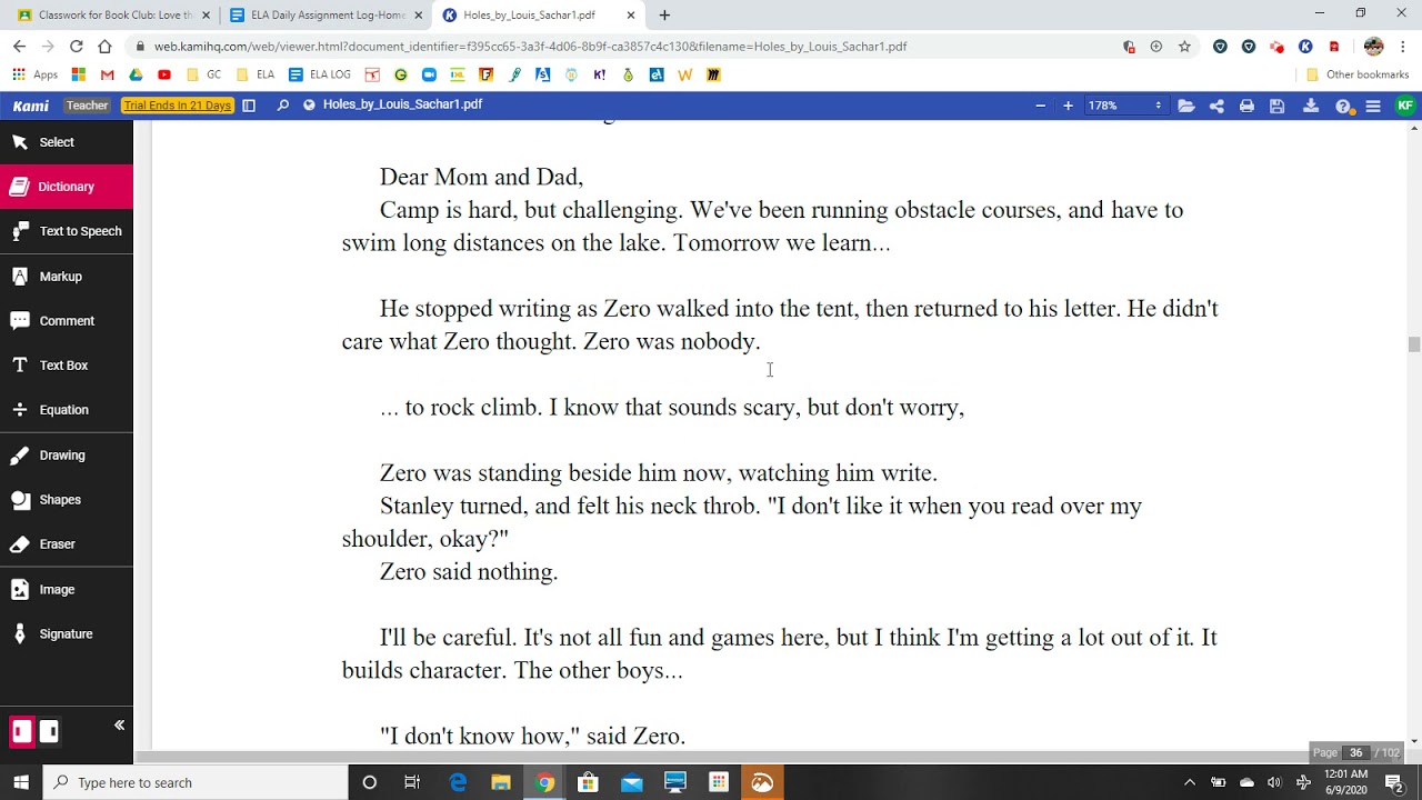 Holes by Louis Sachar Chapters 16-20