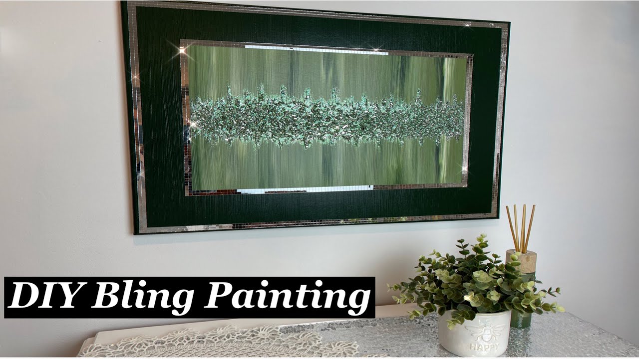 Easy DIY Painting with Crushed Glass & Glitter / Green and Silver / 💚💚💚💚💚