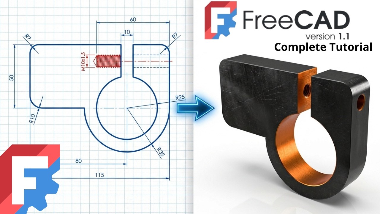 FreeCAD — Полное пошаговое руководство для начинающих. Упражнение 32.