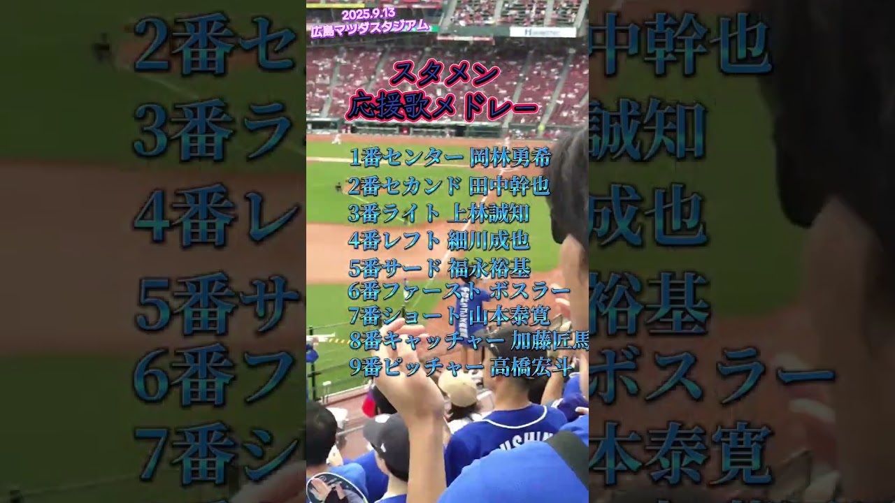 2025.9.13 広島マツダスタジアム 中日ドラゴンズスタメン発表〜スタメン応援歌メドレー