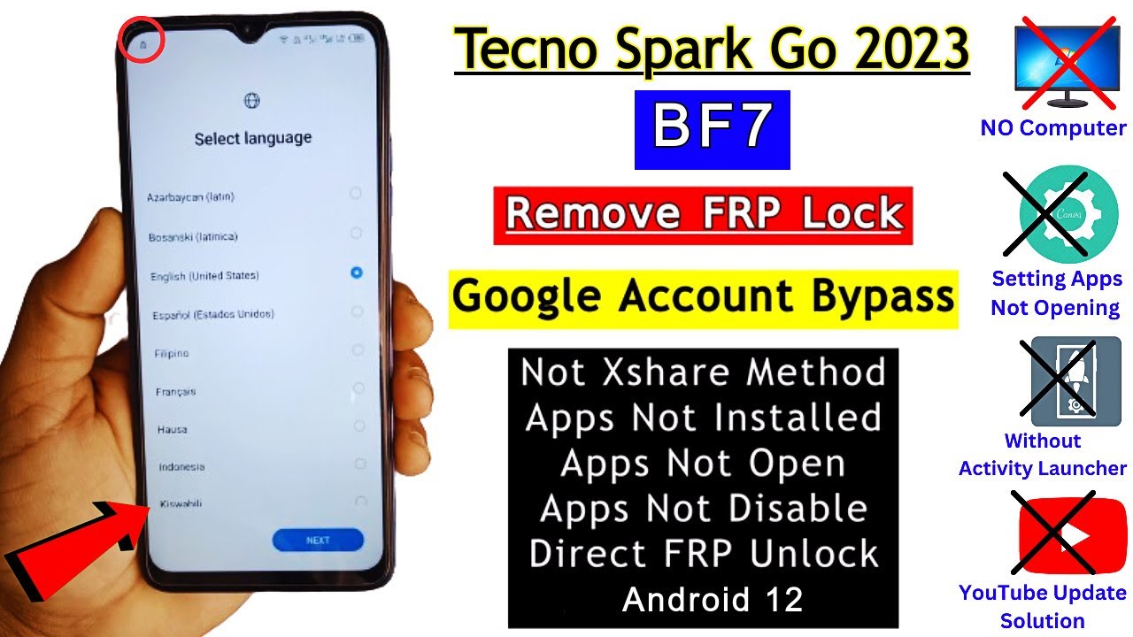 Tecno Spark Go 2023 (BF7) FRP Bypass Without Pc | Fix YouTube Update/Apps Not Working/Google Bypass