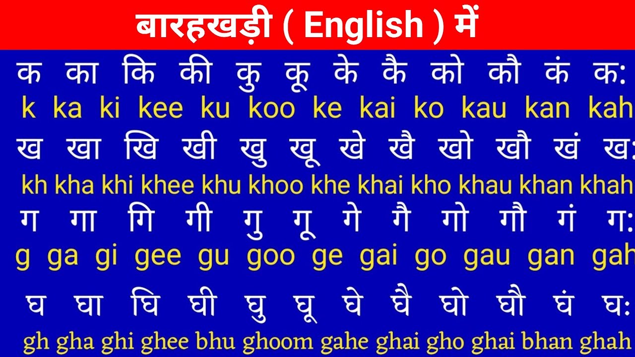 बारहखड़ी | Hindi barakhadi english mein । ka kaa ki kee । barakhadi in english । Hindi barakhadi। 