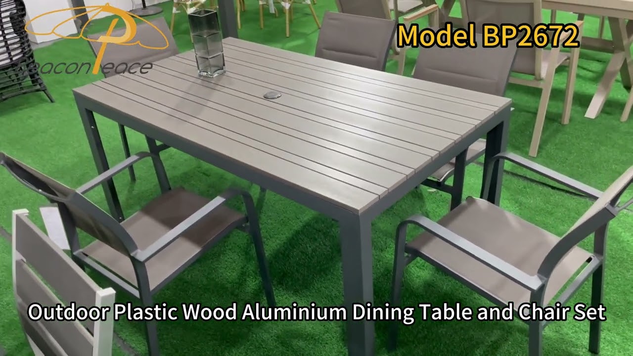 Model BP2672 Outdoor Plastic Wood Aluminium Dining Table and Chair Set 