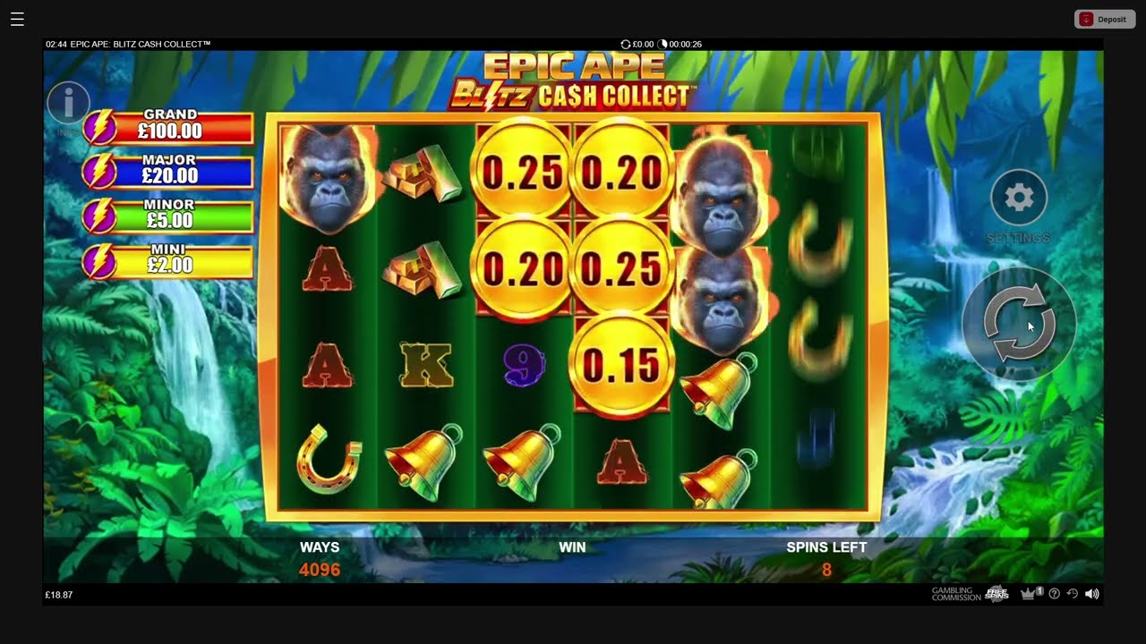 10 Free Spins in Epic Ape Blitz Cash Collect 10p stake