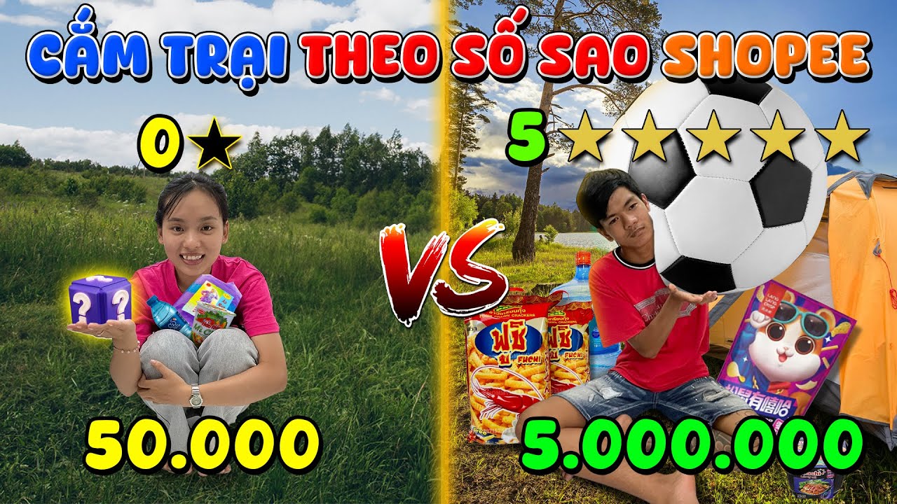 24h Cắm Trại Chỉ Được Mua Đồ Trên Shopee Theo Đánh Giá 1 SAO vs 5 SAO | Cắm Trại 50k VS 5 Triệu