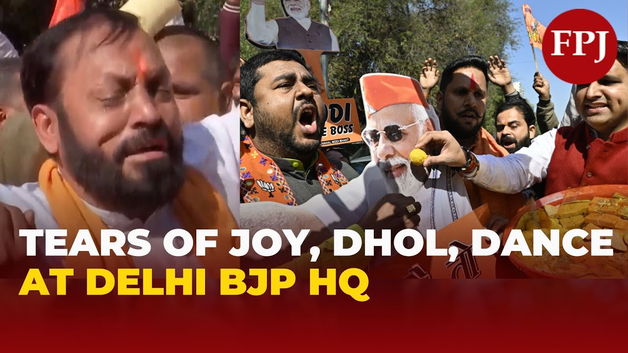 Dhol Beats & Happy Tears! BJP HQ Erupts in Celebration As Party Set to Make Govt After 27 Years