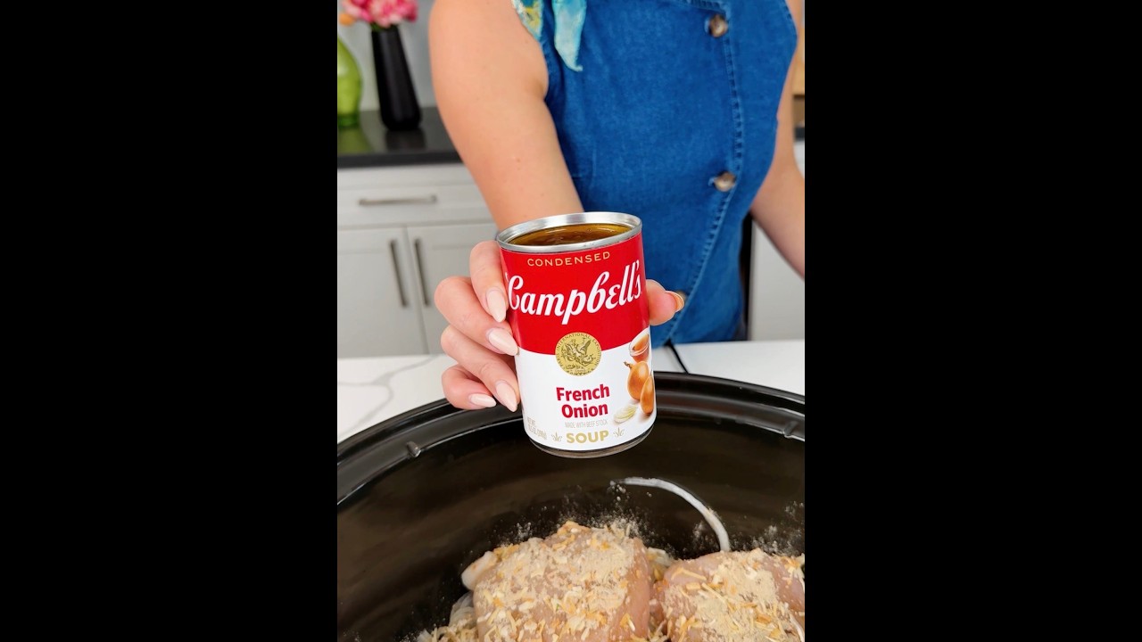 French onion chicken in the crockpot, a crowd favorite!