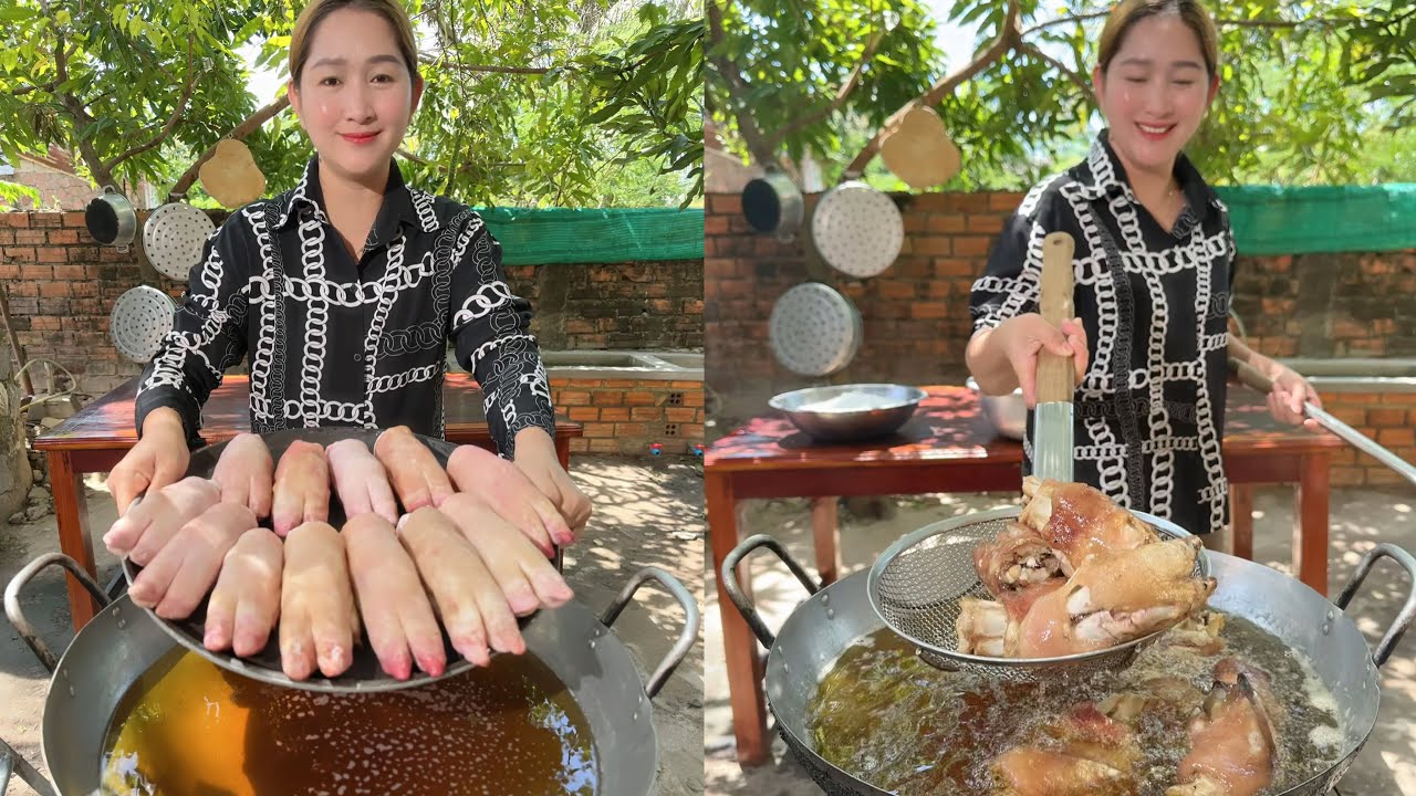 Fry pig leg stew egg delicious | Amazing pig leg cooking | Mommy chef Sros cooking skill
