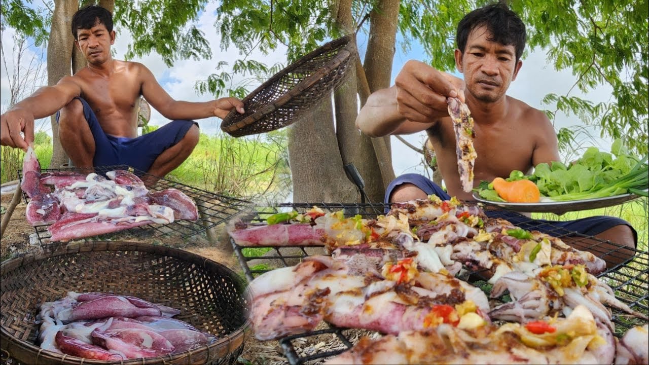 Wild Style Grilled Squid with Chili Sauce | Cooking in Nature