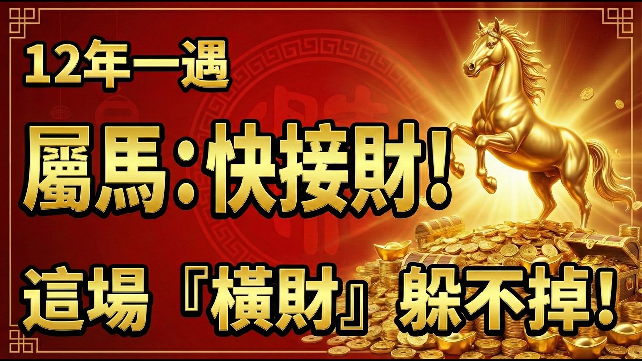 12年一遇！生肖馬喜迎財神敲門，進入2026馬年，你有一場『橫財』，這波財富躲都躲不掉！#2026屬馬運勢 #生肖馬2026運勢 #橫財運 #本命年 #丙午年 #財運 #偏財 #生肖馬 #風水 #招財