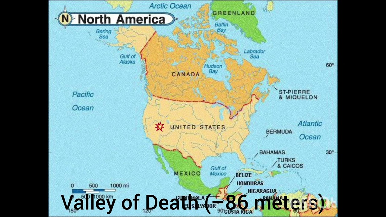 The lowest points of the continents