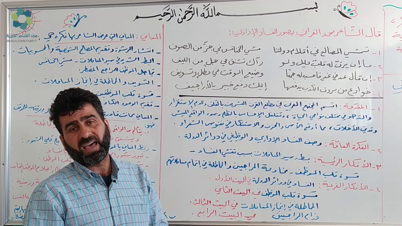 درس اللغة العربية بعنوان دراسة البنية الفكرية لطلاب الثالث الثانوي العلمي والأدبي للأستاذ أيمن العمر