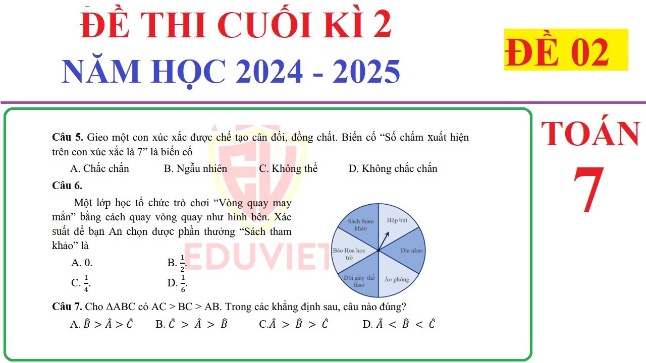 TOÁN 7 - ĐỀ 2 - ĐỀ THI CUỐI HỌC KÌ 2 TOÁN LỚP 7 NĂM 2024-2025. ÔN TẬP HỌC KÌ 2