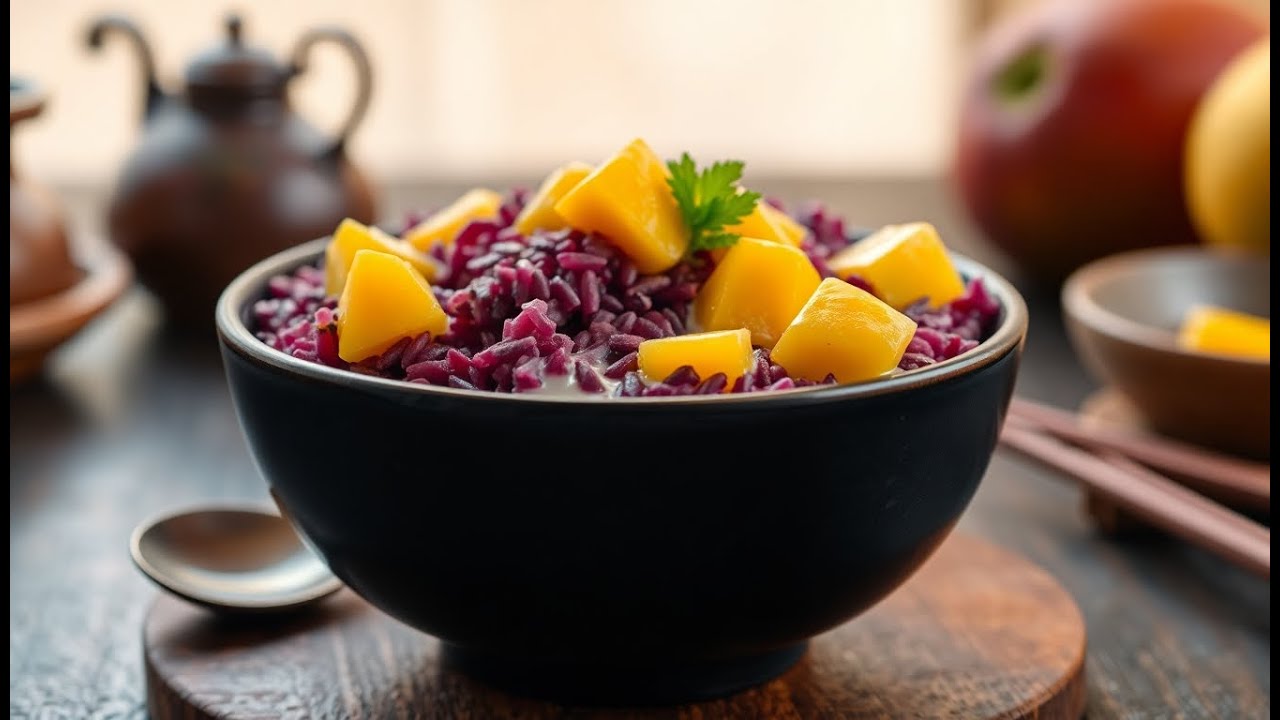 Pudding de Riz Noir au Lait de Coco et à la Mangue