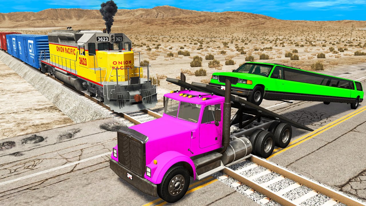 Cars vs Rails and Train - BeamNG.Drive #2