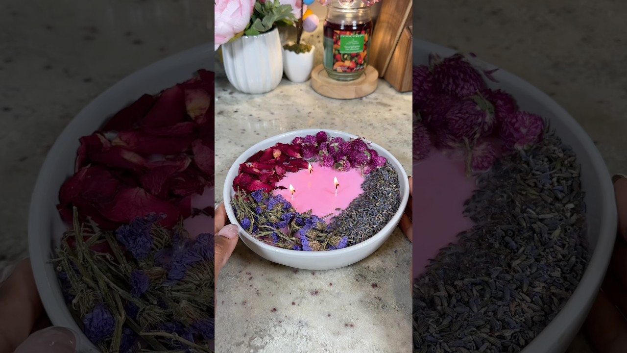 DIY all natural spring candle 🕯️🌺 #spring #asmr #diycandle #candle #shorts #viral #trufrupartner