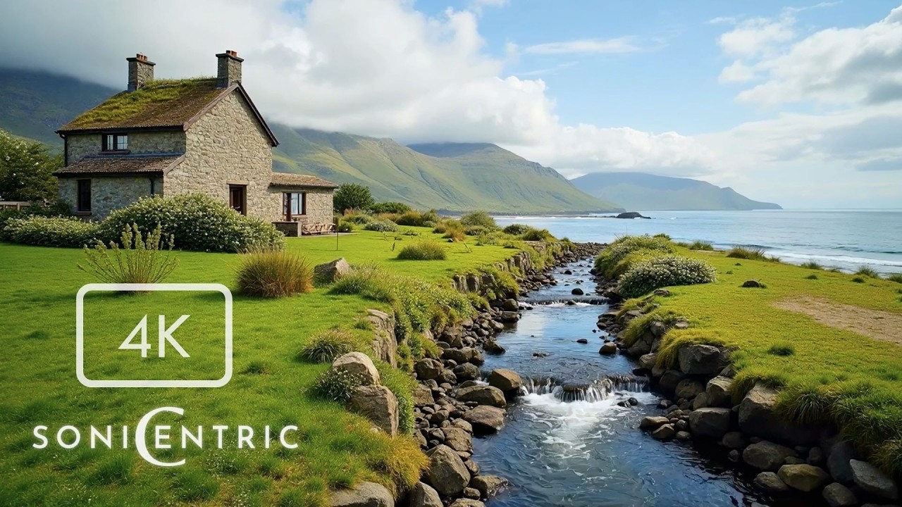 Quiet Classroom Background – Irish Cottage by the Sea with Ocean Sounds for Focus & Reading ☘️🌊 4K